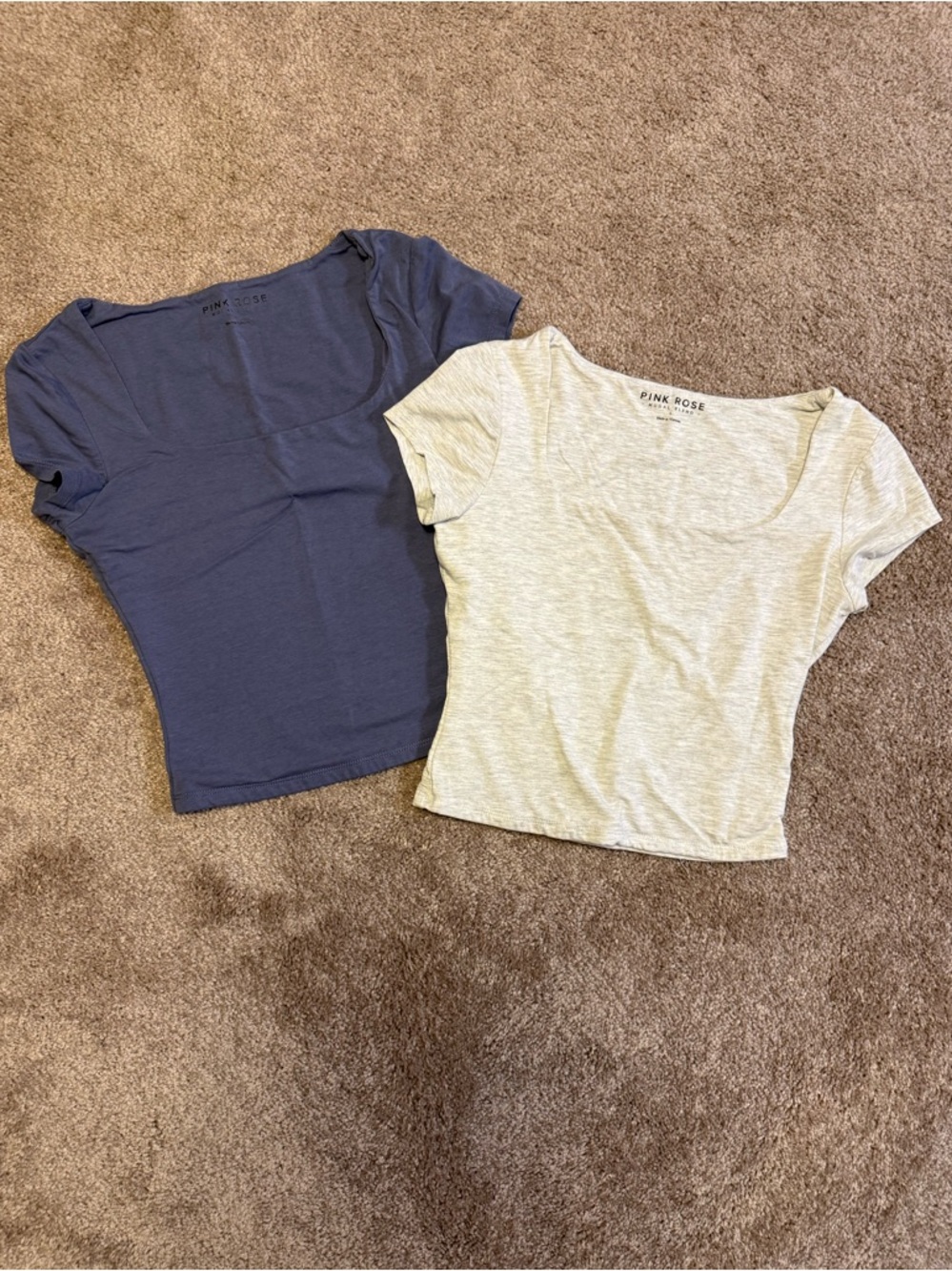 Pink Rose Tee Set in Navy Blue and Light Gray